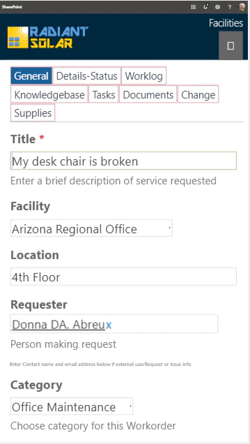 screenshot of SP Facilities